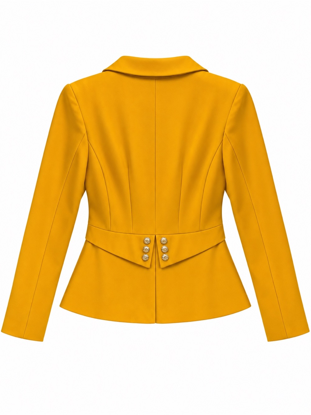 Mustard Yellow Peplum Blazer One Button Fitted Jacket Gold Buttons Lined